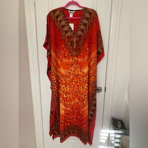 NWT Vibrant African Caftan 36” Wide/54” Long - Red/Orange